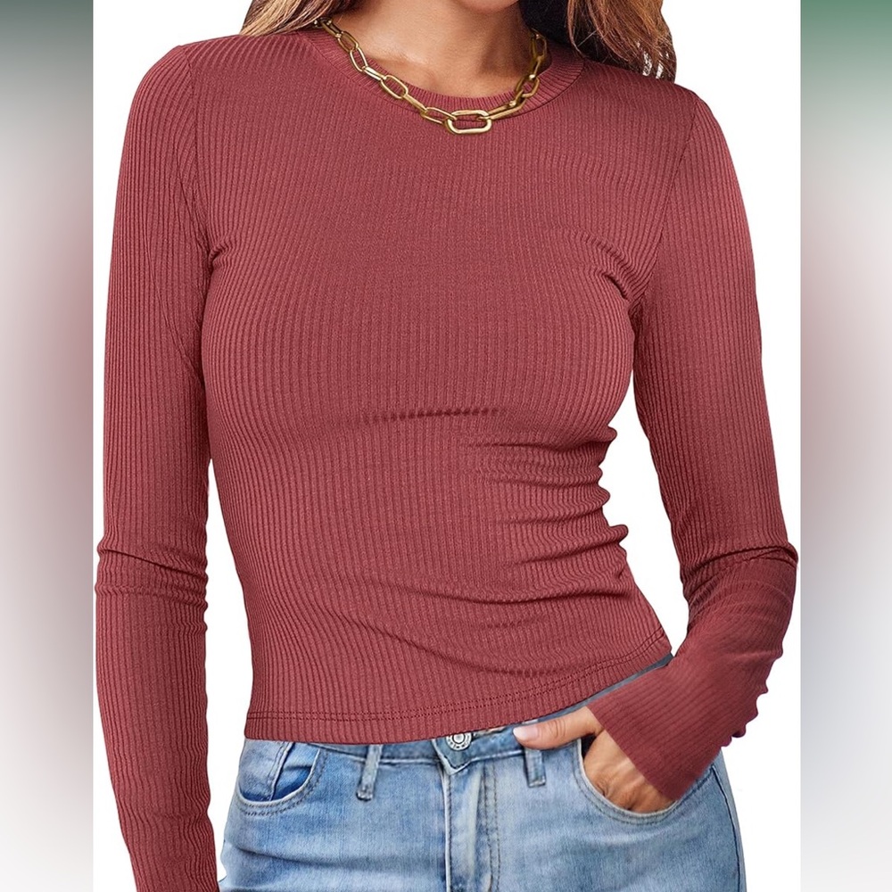 5/$25🌼 Women's Terracotta Long Sleeve Ribbed Top